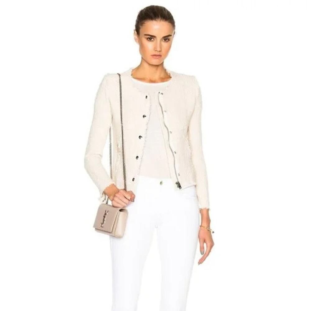 IRO Tweed Jacket Cropped Agnette Cream White Tailored Blazer Parisian XS Knit